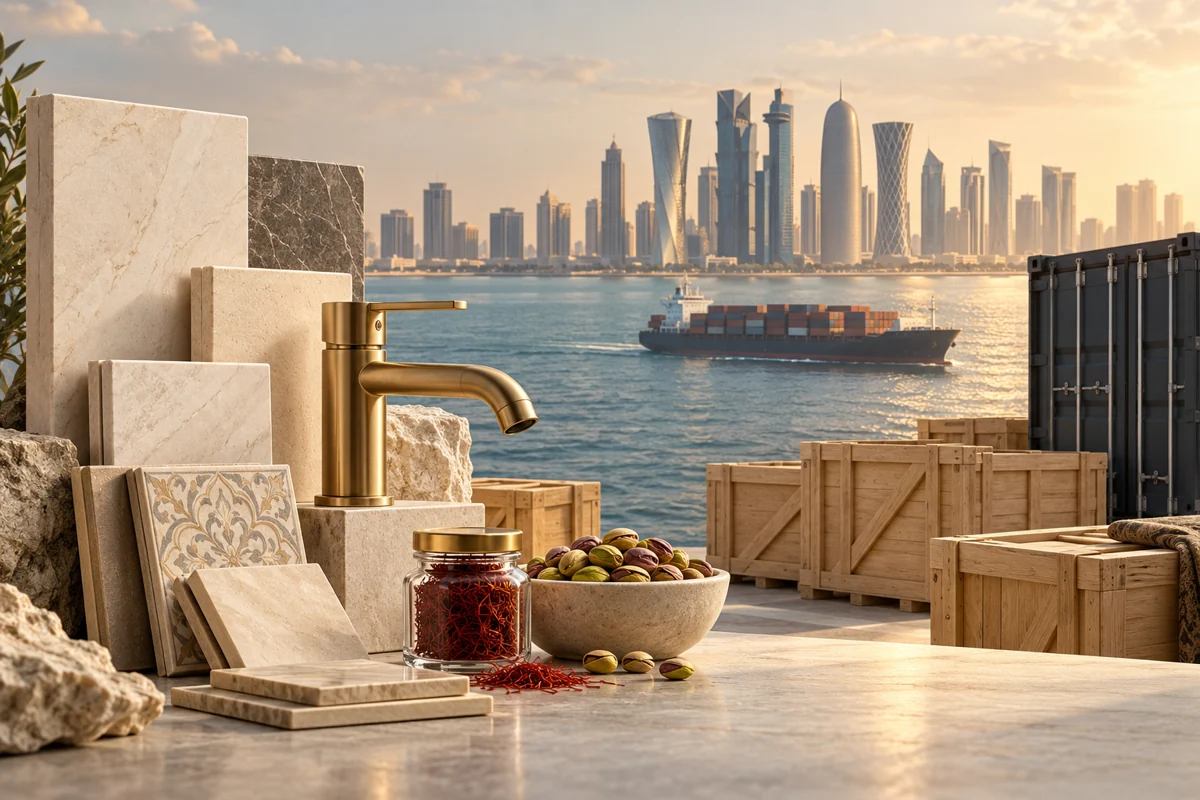 Iranian export products and the Doha skyline
